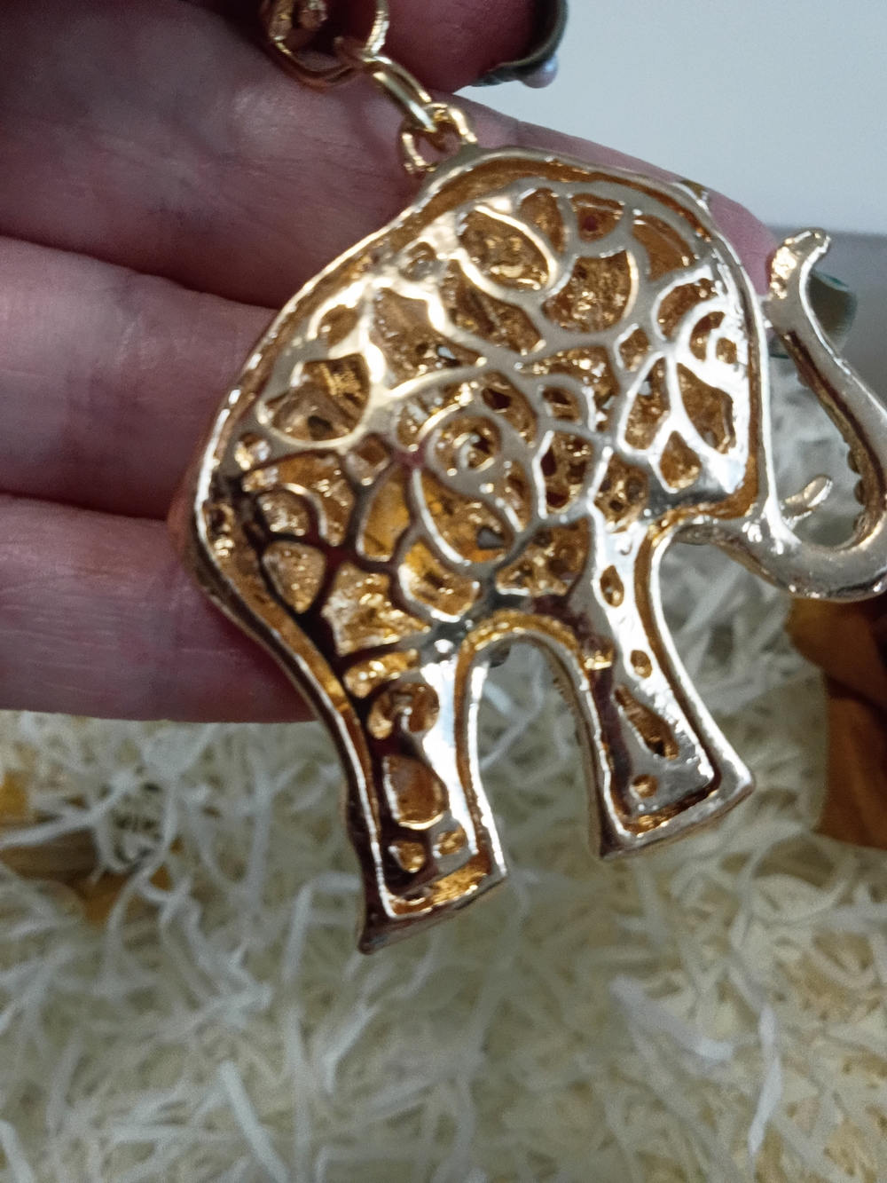 Gold and White Crystal Elephant Keychain - Women's Key & Card Holder Accessory - Picture 2 of 6